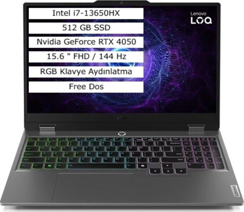 LOQ 15IRX9 i7-13650HX 24 GB 512 GB SSD 6GB RTX4050 15.6 Freedos 83DV00G7TRAR26