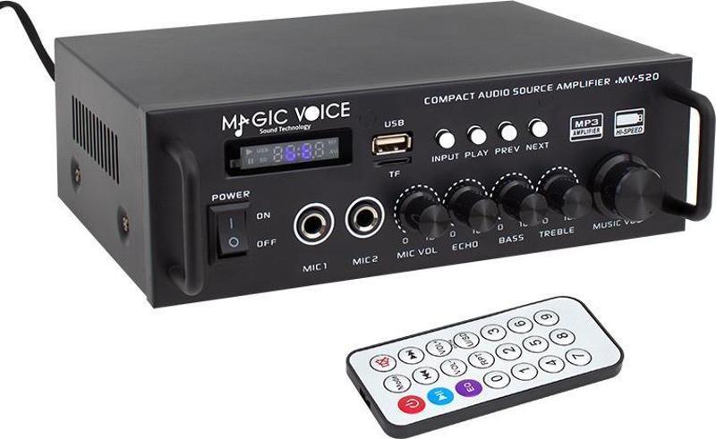 MAGICVOICE MV-520 30W USB/SD/UK BLUETOOTH EKO-2 MİK.TDA 7377 Lİ *2 GİRİŞ UKLI 220/12V TRAFOSUZ ANFİ