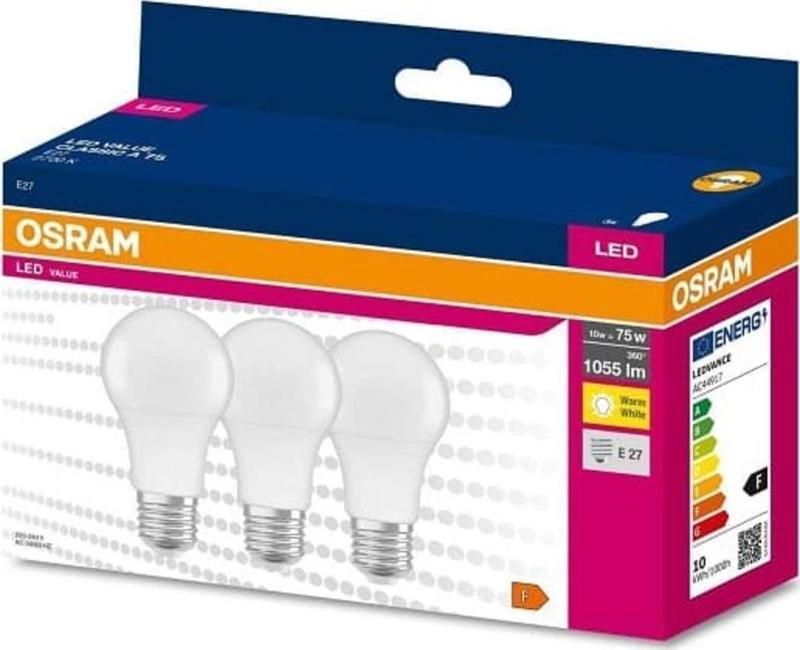 Led Value 10W Sarı Işık E-27 Ampul 1055 Lm 3 Lü Paket