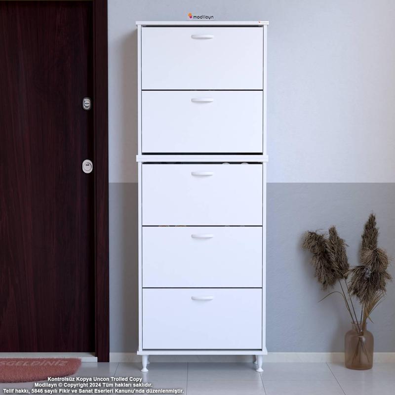 VARBİ UMAY' 2 Li Kapı Önü 72 x193x 25, 5 cm’ lik 5 Düşer Kapak 10 Göz Raflı Ayakkabılık
