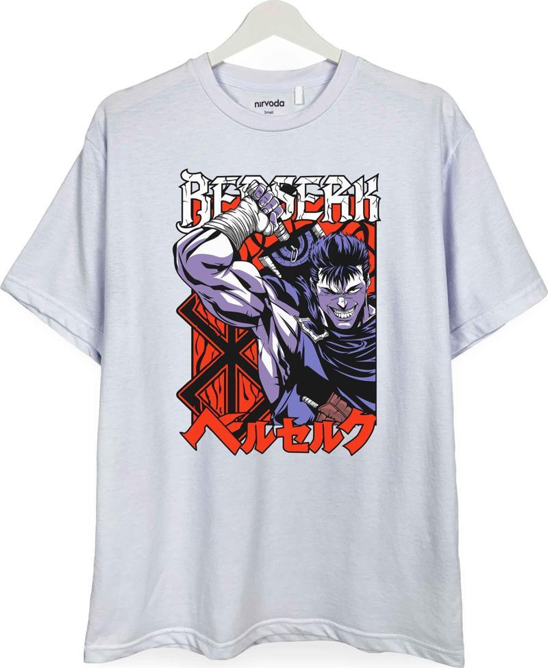 Guts Berserk Baskılı Loose Fit Bisiklet Yaka Unisex Tişört