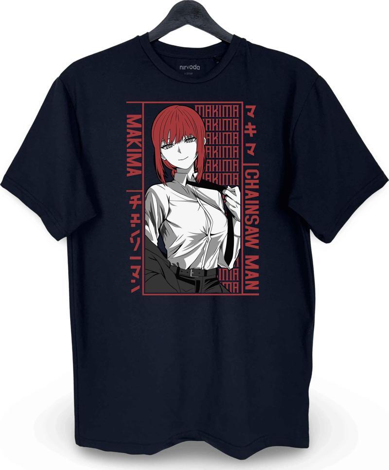 Makima Chainsaw Man Baskılı Loose Fit Bisiklet Yaka Unisex Tişört