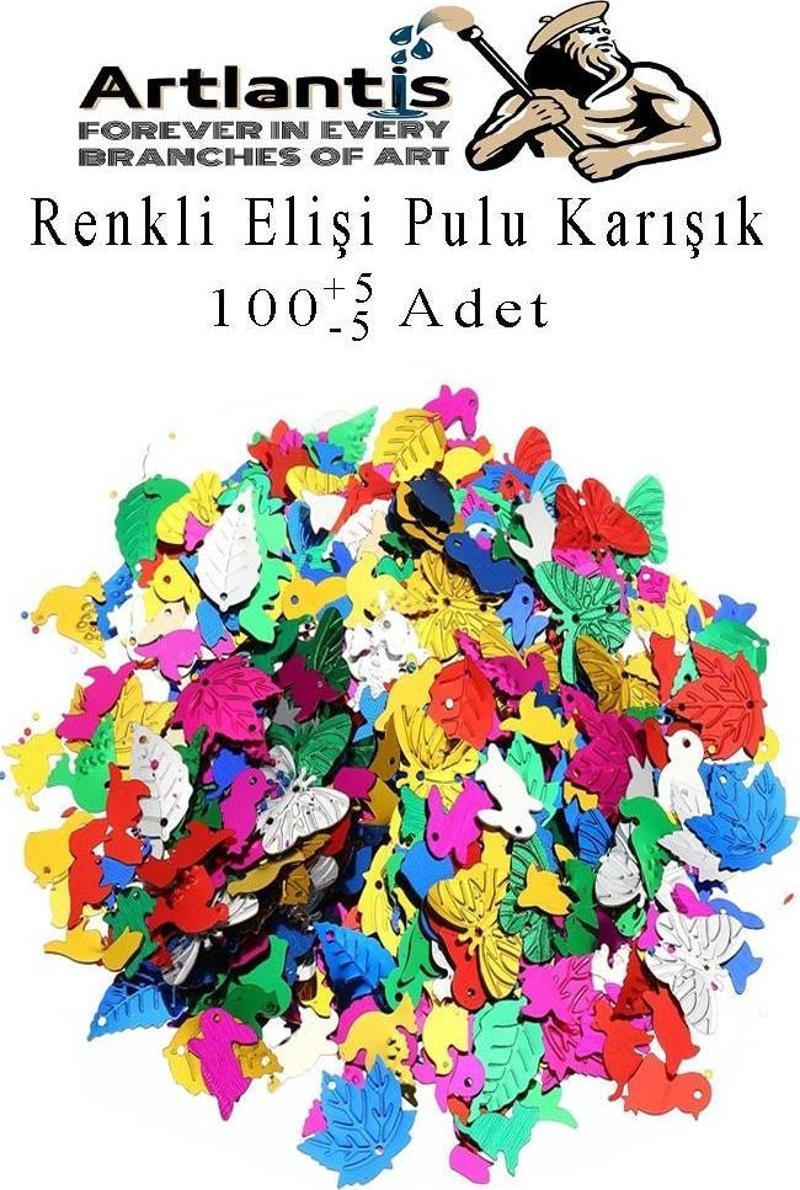 Elişi Pulu Karışık Şekilli 100 lü 1 Paket Renkli Şekilli Pul Yanardöner Payet Pırıltılı Süs Okul Öncesi Kreş Ana Sınıfı