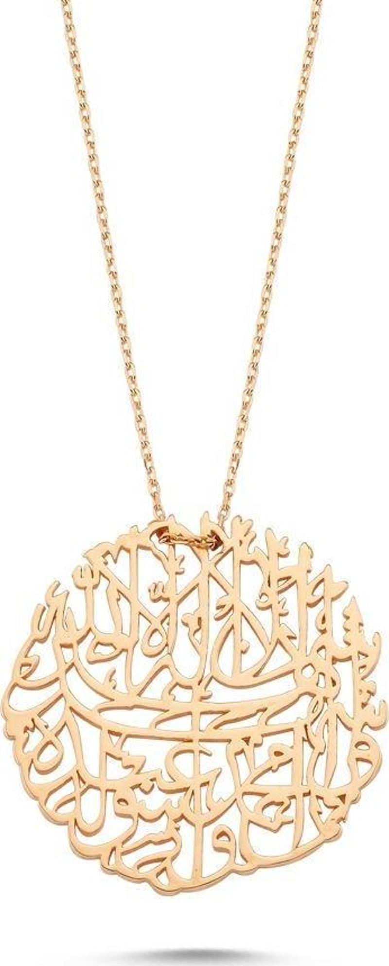 Nazar Duası Altın Kolye 14K Rose Gold El İşlemesi