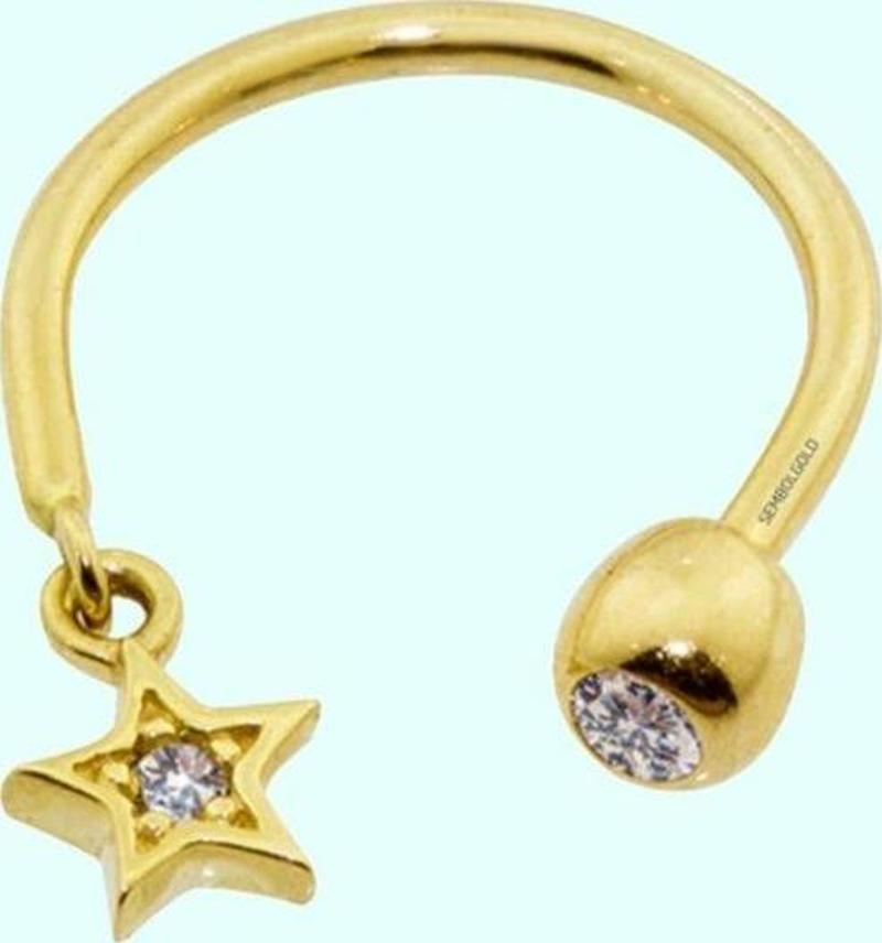 Altın Yarım Halka Kulak Piercing 14 Ayar Yıldız