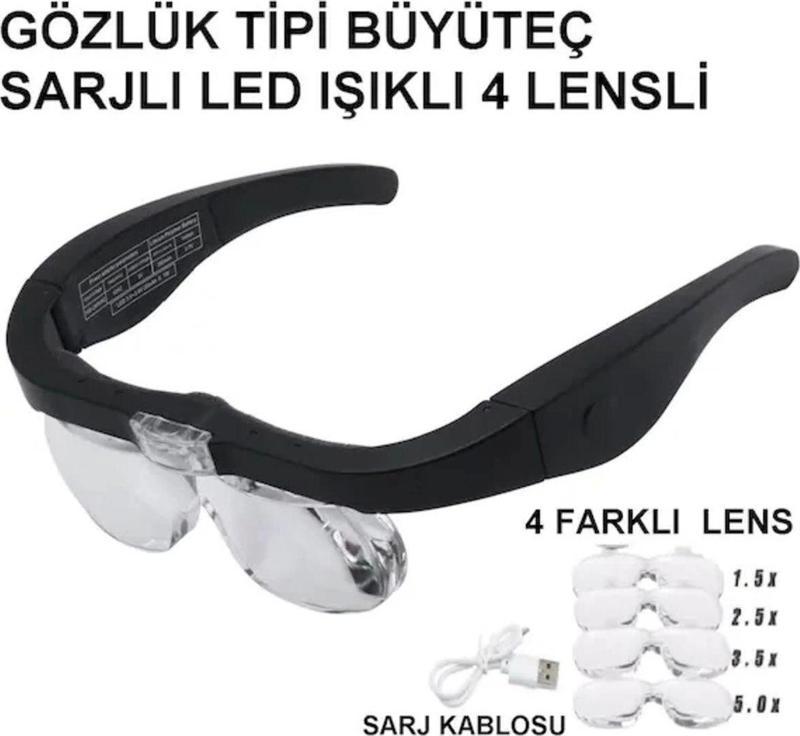 Şarjlı Gözlük Büyüteç 4 Farklı Lens 11537Dc