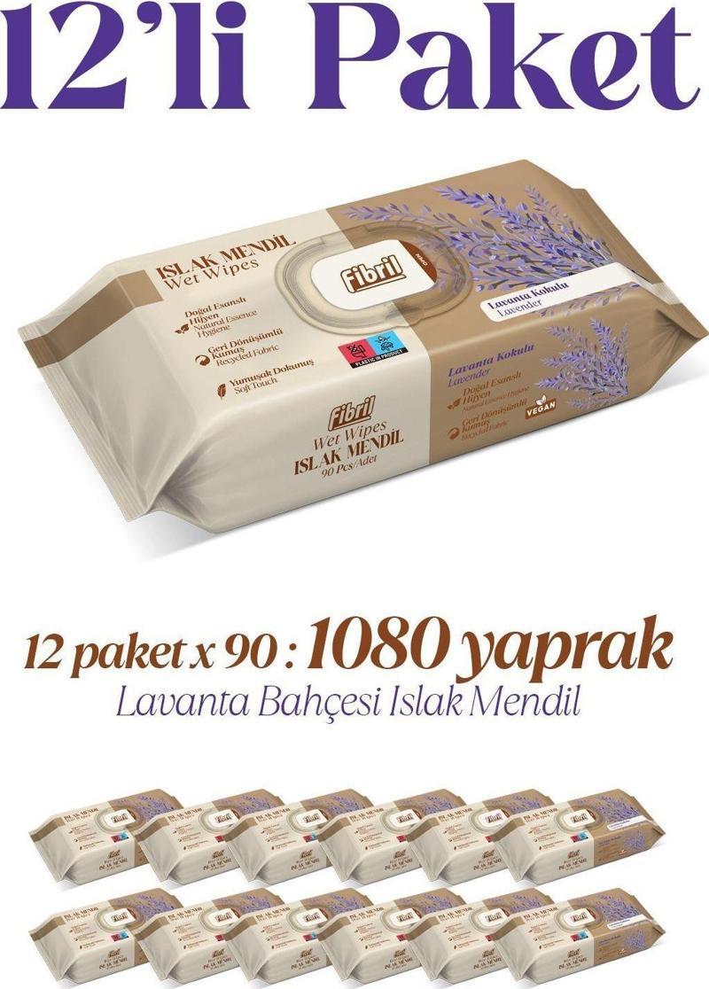 Yeni Lavanta Kokulu Islak Mendil 12X90 Pk 1080 Yaprak Doğal Esans , Geri Dönüştürülebilir Kumaş