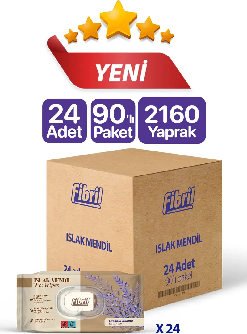 Yeni Lavanta Kokulu Islak Mendil 24X90 Pk 2160 Yprk Doğal Esans , Geri Dönüştürülebilir Kumaş