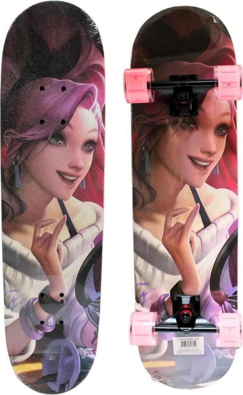 Işıklı Silikon Teker Desenli Kaykay 78 cm Anime Kızı BSK-3114