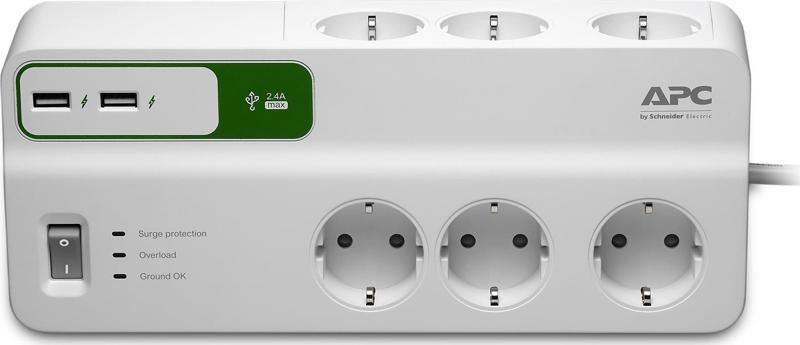 SCHNEIDER ELECTRIC PM6U-GR APC 6'LI AKIM KORUMALI PRİZ - 2 USB HIZLI ŞARJ