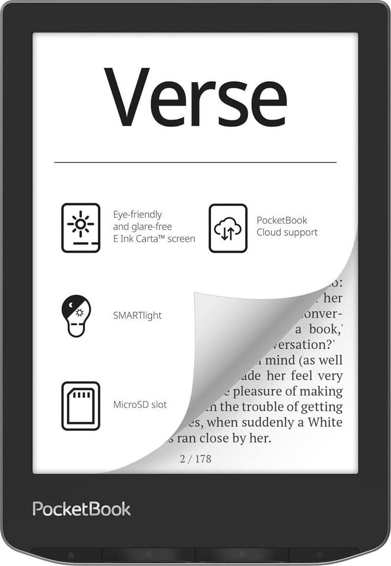 PocketBook Verse E-okuyucu | 6'' E-Ink Carta™ HD | Ayarlanabilir Akıllı Işık | 1 Ay Pil Ömrü | Misty Grey