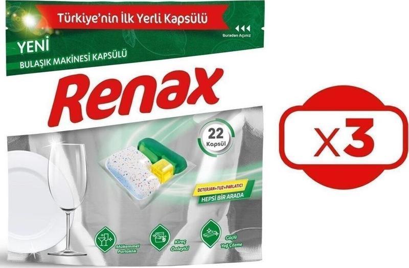 Renax Bulaşık Makinesi Kapsülü Hepsi Bir Arada 22 li x 3 Adet