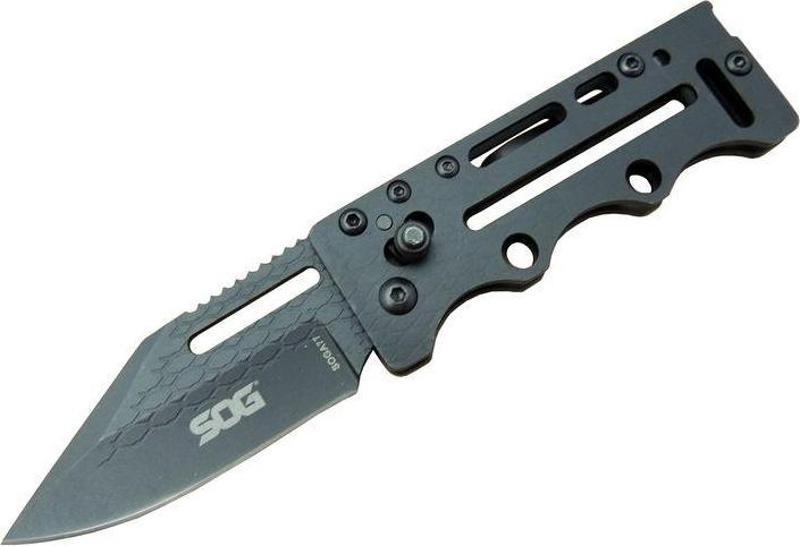 SOG AC77BK Siyah Yaprak Kamp Çakı 15 cm - Metal Sap, Kılıflı