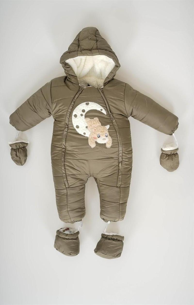 ERKEK BEBEK AY AYICIK MODELLİ İÇİ KÜRKLÜ ELDİVEN PATİKLİ ASTRONOT TULUM MONT