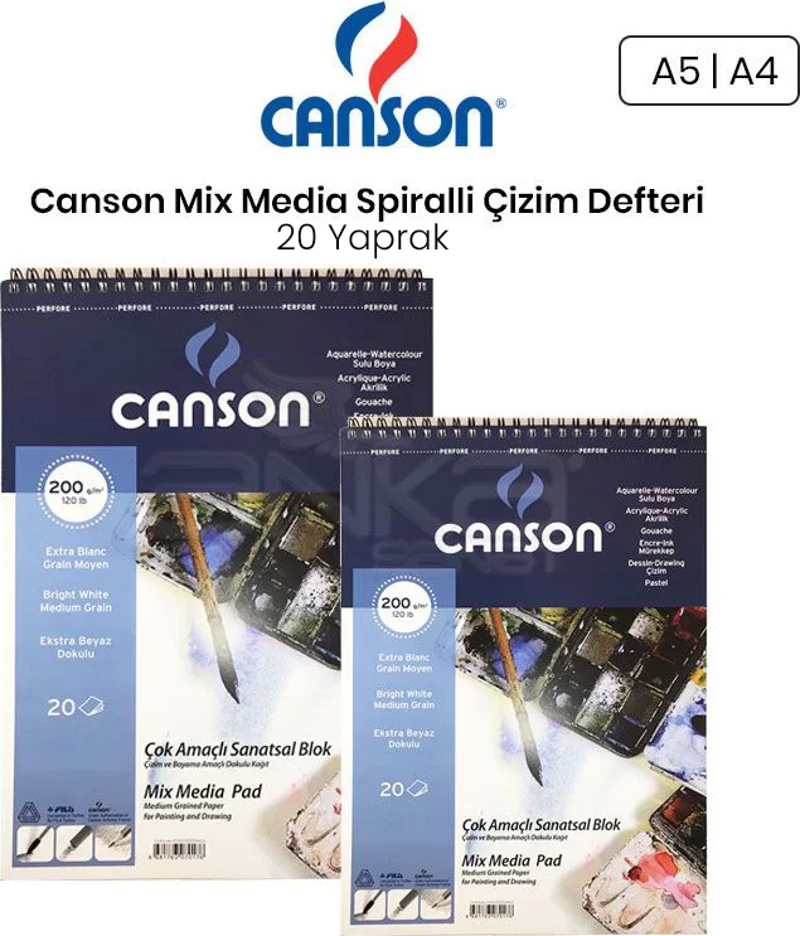 Mix Media Spiralli Çizim Defteri 20 Yaprak 200g