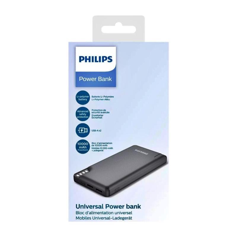 Philips Philips 10000mAh Çift Çıkışlı Led Göstergeli Powerbank Siyah DLP2010NB/62