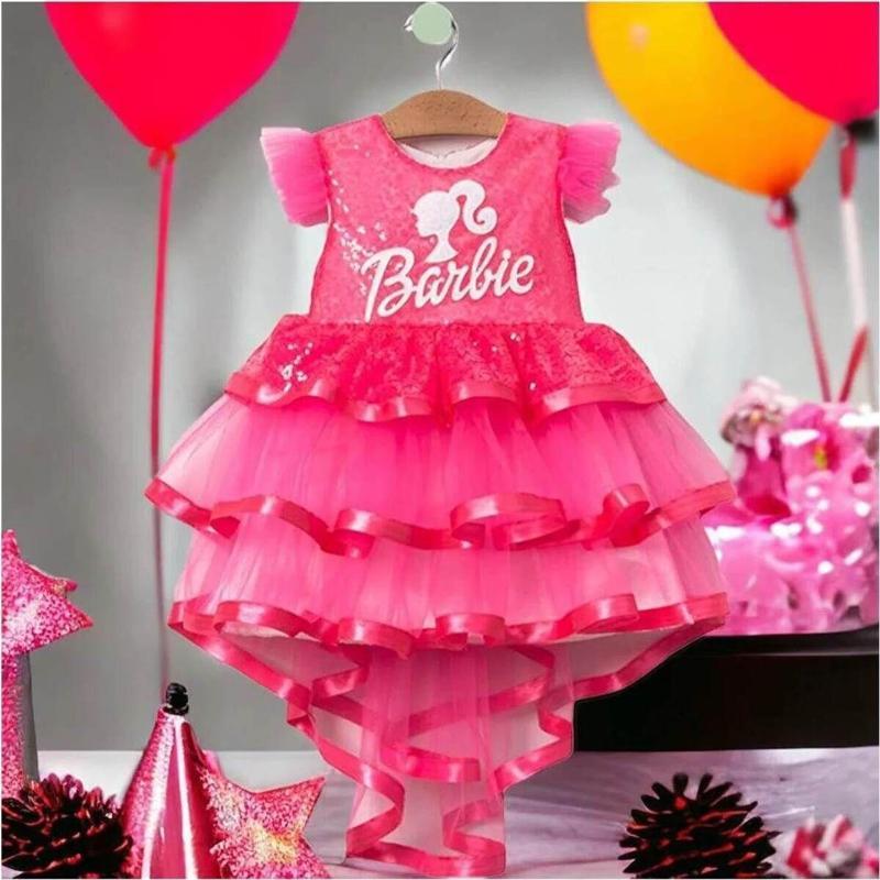 Barbie Baskılı  Kız Elbise 1/4 yaş