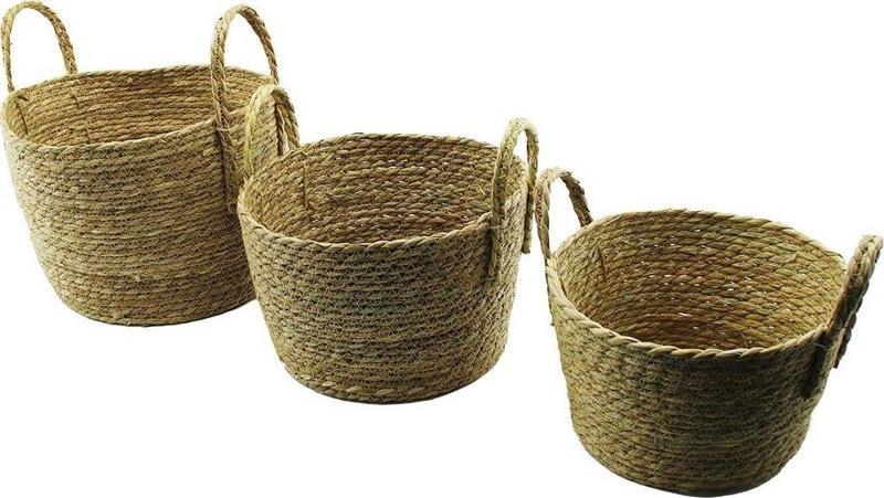 3 Boy Oval - Kulplu Hasır Organizer Sepet Ç: 28-30-33Cm - Y: 17-19-24Cm (4741)