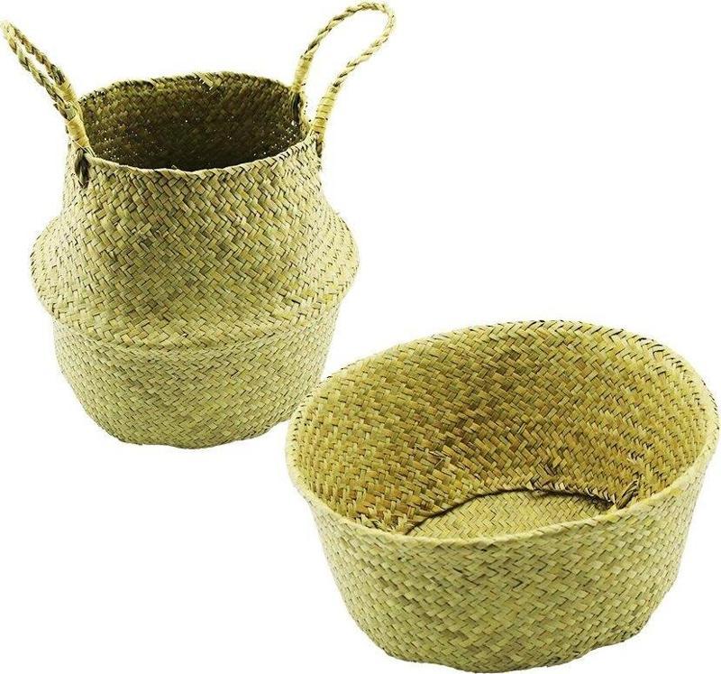 2In1: Kulplu - Kulpsuz Hasır Organizer Sepet Ç: 33---25Cmy:15-30Cm (4741)