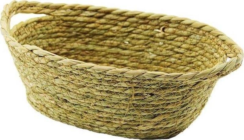 Oval - Kulplu Hasır Organizer Sepet 18X27Cm - Y: 11Cm (4741)