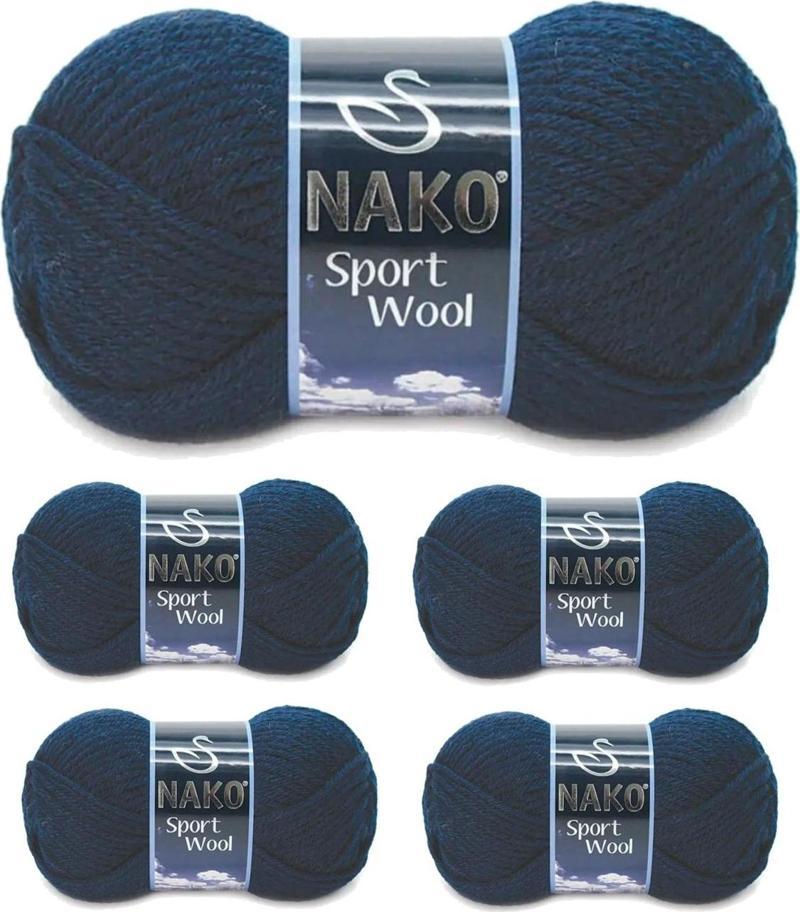 5 Adet Sport Wool Atkı Bere Ceket Yelek Örgü İpi Yünü No: 3088 Lacivert