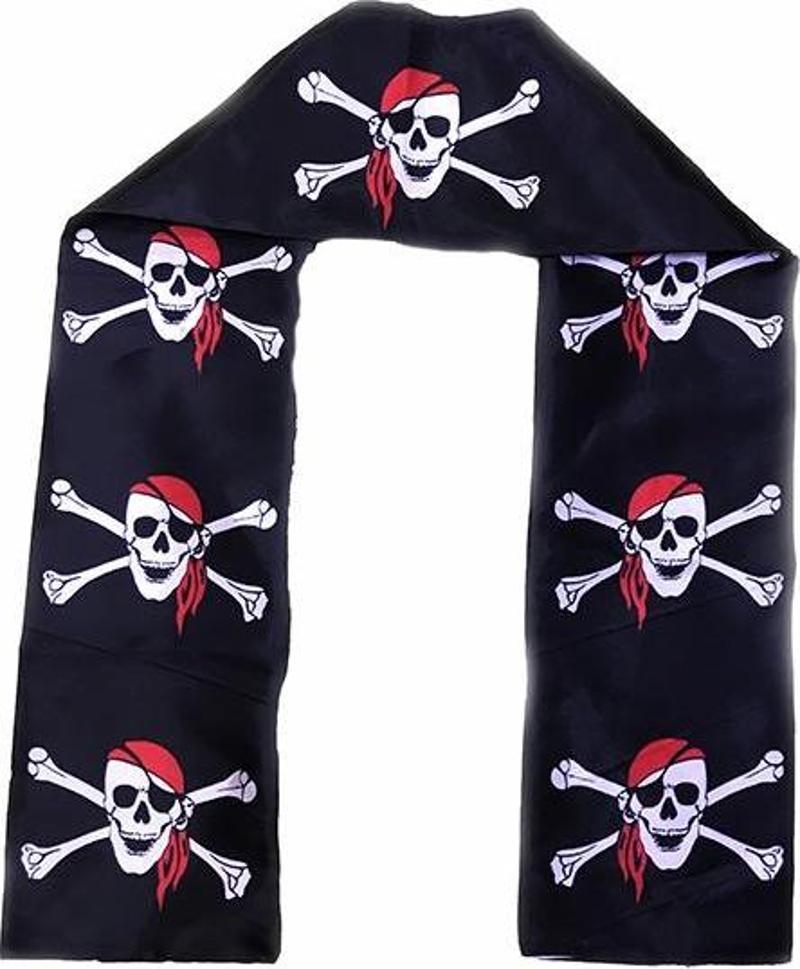 Siyah Renk Korsan Baskılı Atkı Banner Dekor 150X17 Cm