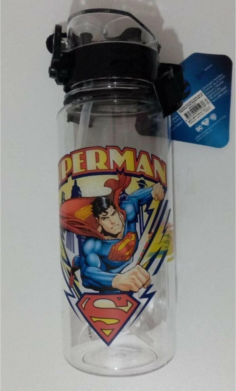 Lisanslı Superman Desenli Pipetli Kilitli Suluk Erkek Çocuk Süpermen Matara 500 Ml