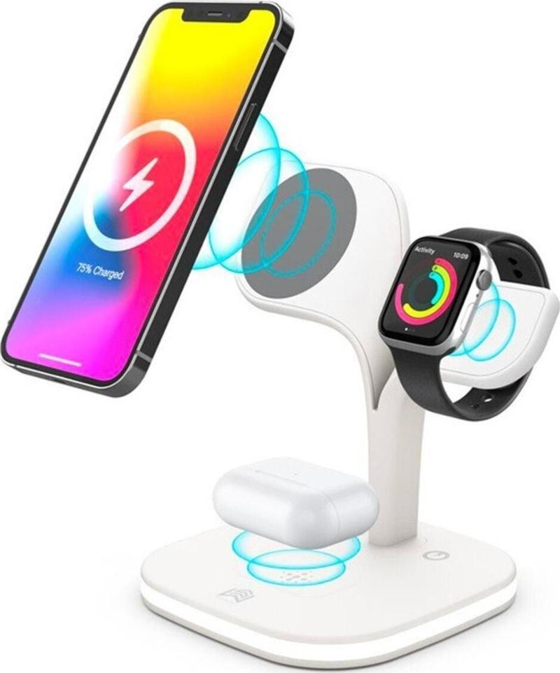 Ally 5In1 Iphone 14-13-12 Apple Watch Tutucu Kablosuz Şarj Istasyonu Hızlı Şarj Standı Led Iş