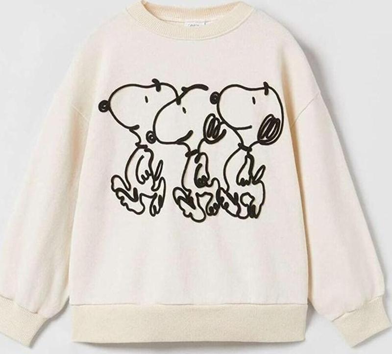 UNİSEX SNOOPY MODELLİ BİSİKLET YAKA RİBANALI SWEAT