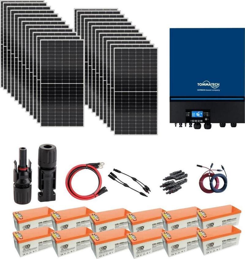 Güneş Enerjisi Solar Paketi 11kva İnverter 550 watt Güneş Paneli 200 Amper Jel Akü