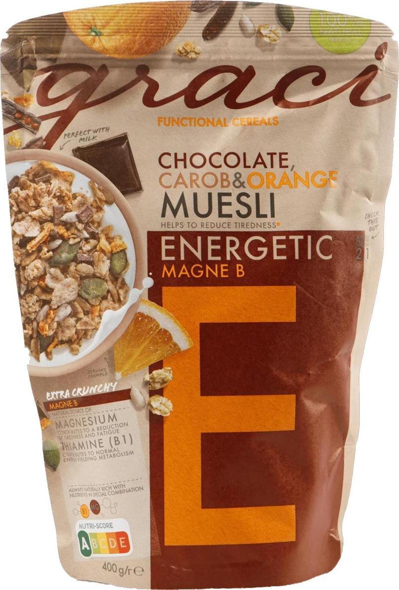 Graci Kahvaltılık Gevrek Müesli Keçiboynuzu, Çikolata ve Portakallı Energetic E 400 g e