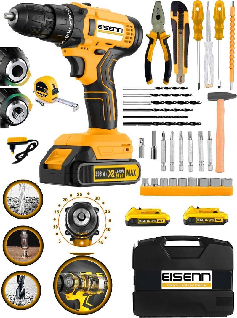 Best Max Pro 398 Wf Çift Akülü Vidalama Şarjlı Matkap 45 Torq Kademeli 37 Pcs Komple Set Hediyeli