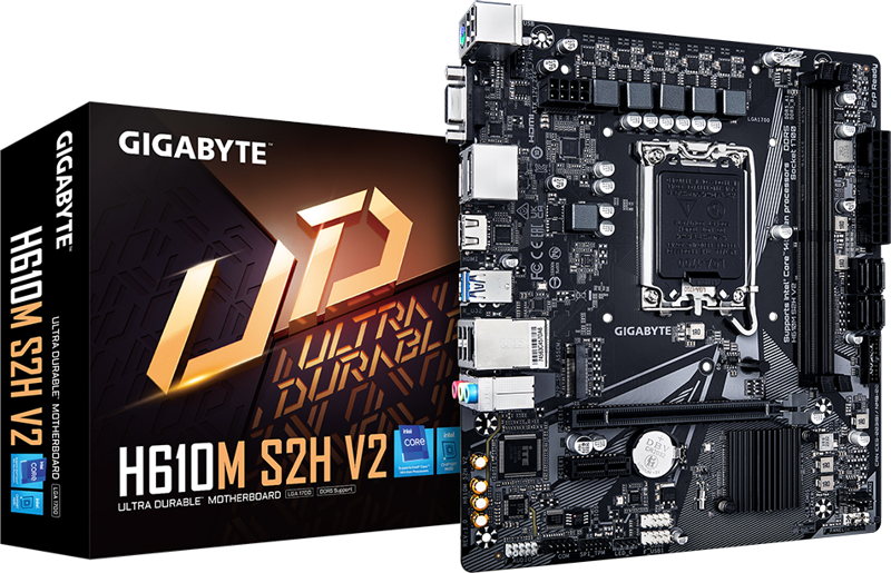GIGABYTE H610M S2H V2 rev.1.0, 5600MHz, 2xDDR5, M.2, D-SUB, 2xDP, HDMI, 12-13-14.Nesil, LGA1700 Soket, Anakart