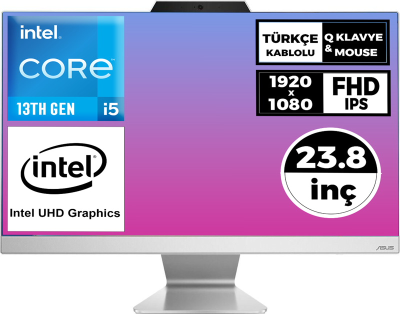 i5-1335U 16GB 512GB SSD 23.8" FHD Freedos Beyaz All In One Pc A3402WBAK-I58512W0D 001