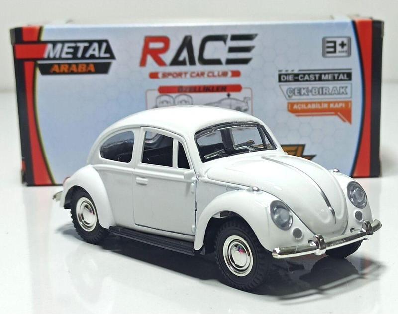 1:36 Volkswagen Beetle Beyaz (Çek Bırak Metal Model)