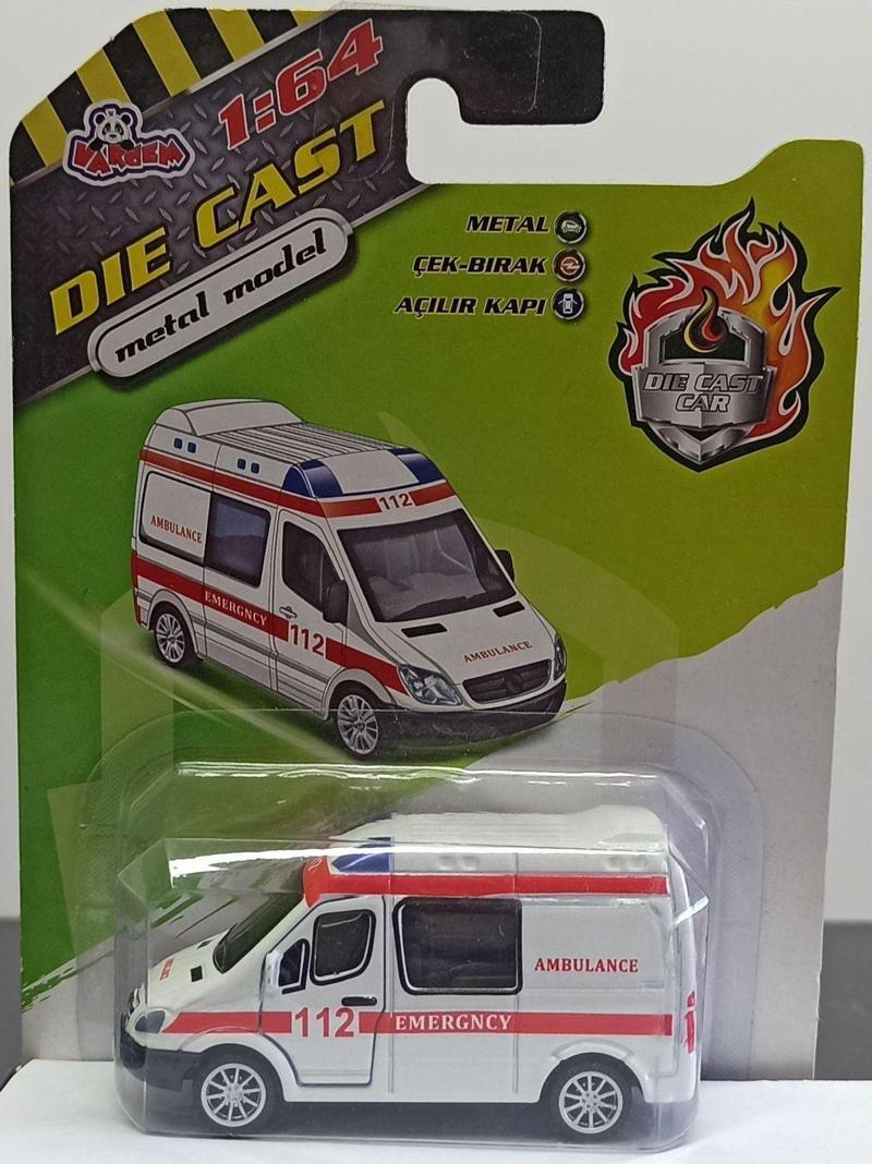 Dianomi 1:64 Mercedes Benz Sprinter Ambulans Çek Bırak Ön Kapılar Açılır. Küçük Model