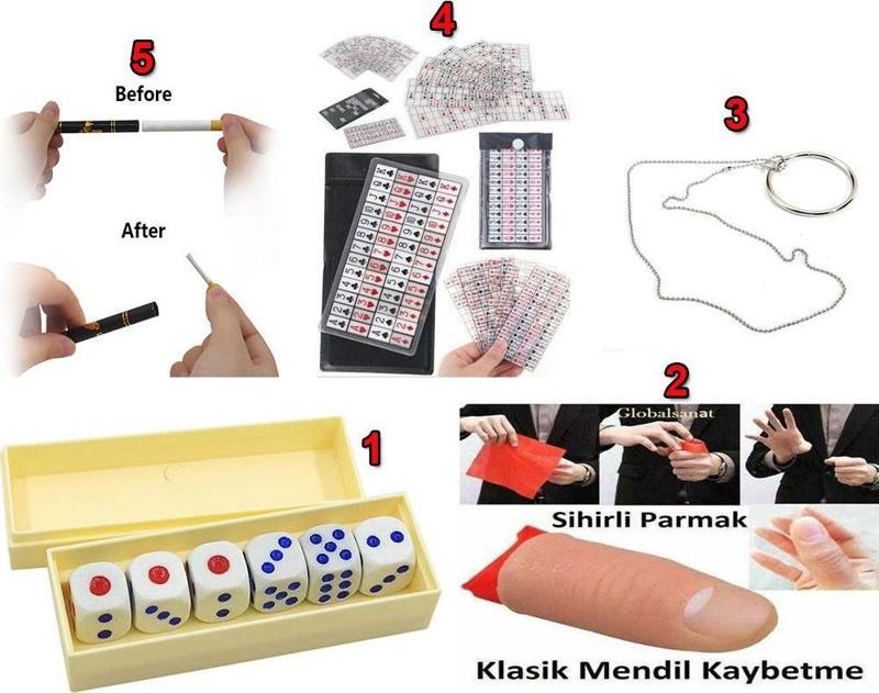 Hokus Pokus Sihirbazlık Seti İllüzyon Oyunları 5 Parçalık Set