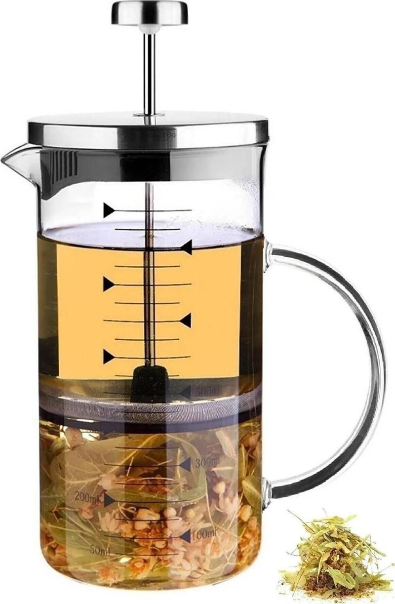 Cambu 700ml 3'ü 1 Arada Ateşe Dayanıklı (French Press Demlik, Ölçü Kabı)