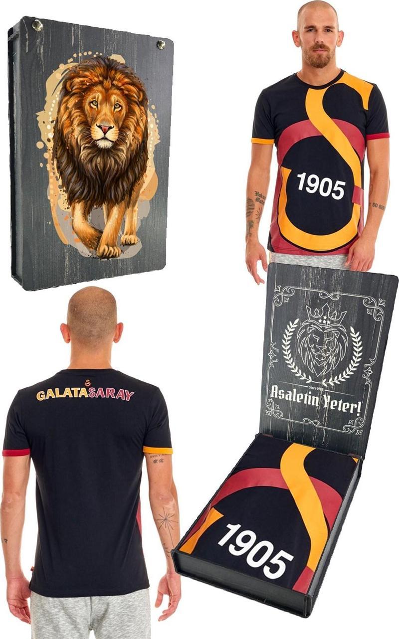 Orijinal Lisanslı Unisex Siyah Arma T-Shirt Gs Aslan Baskılı Hediyelik Ahşap Kutulu