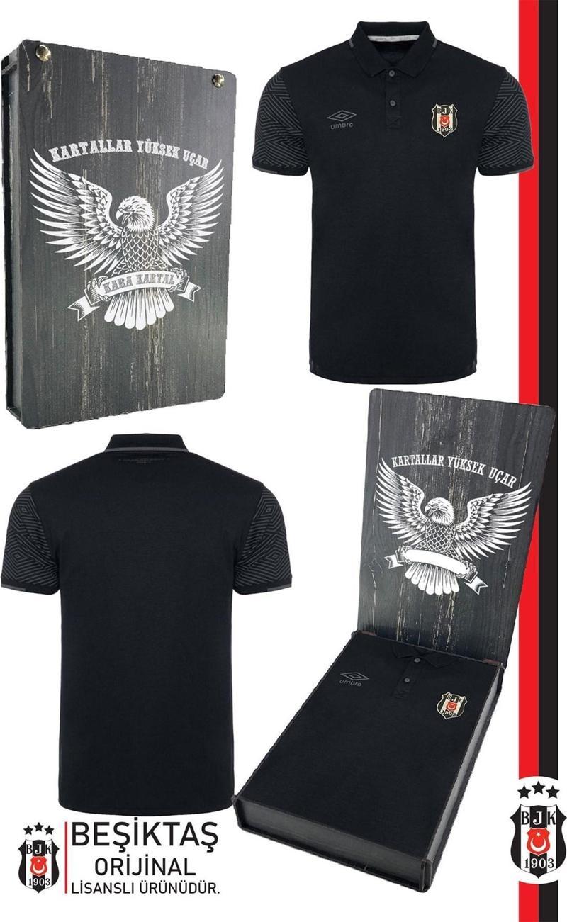 Orijinal Lisanslı Polo Yaka Siyah Spor T-Shirt Hediyelik Ahşap Kutulu