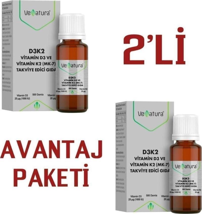 Vitamin D3 Ve Menaquinon 7 Takviye Edici Gıda 20 Ml 2 Adet