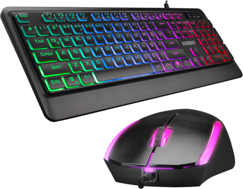 KM-R59, FORZA, Rainbow Işıklı, Türkçe Q, USB Kablolu, Gaming, Klavye Mouse Set