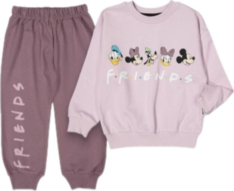 Bisiklet Yaka Uzun Kollu Minnie Mouse Baskılı Kız Çocuk Sweatshirt Ve Eşofman Alt 2'Li Takım