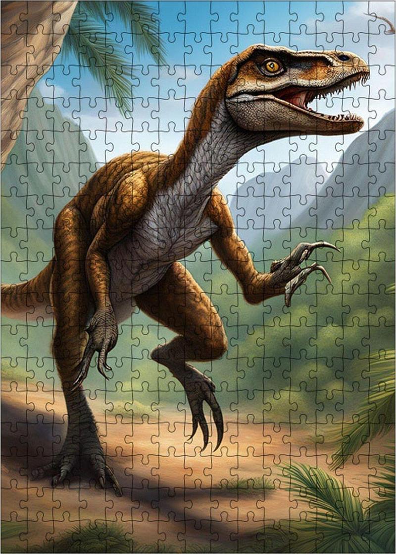 Ahşap Mdf Puzzle Yapboz Dinozor T-Rex Av Peşinde 255 Parça 35*50 Cm