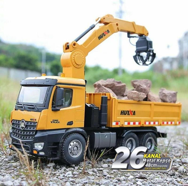 HUINA 1575 1/14 26 Kanal RC Model Tutma Kollu Kepçeli Damperli Kamyon Uzaktan Kumandalı İş Makinası 2.4G Sesli & Işıklı