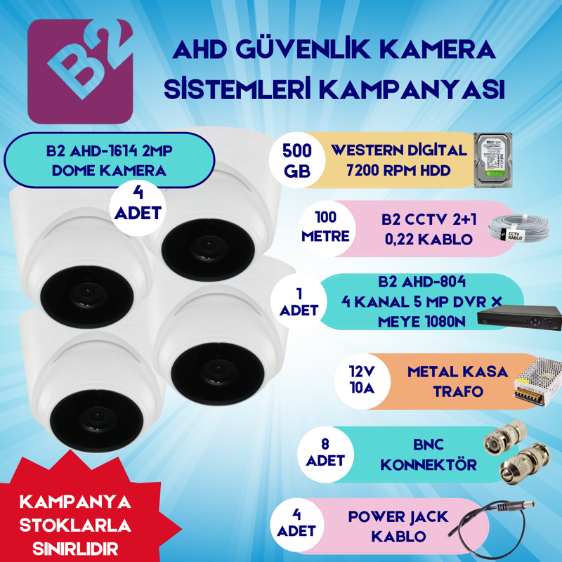 Ahd 4 Dome Kamera 4 Kanal Güvenlik Dome Kamera Setleri