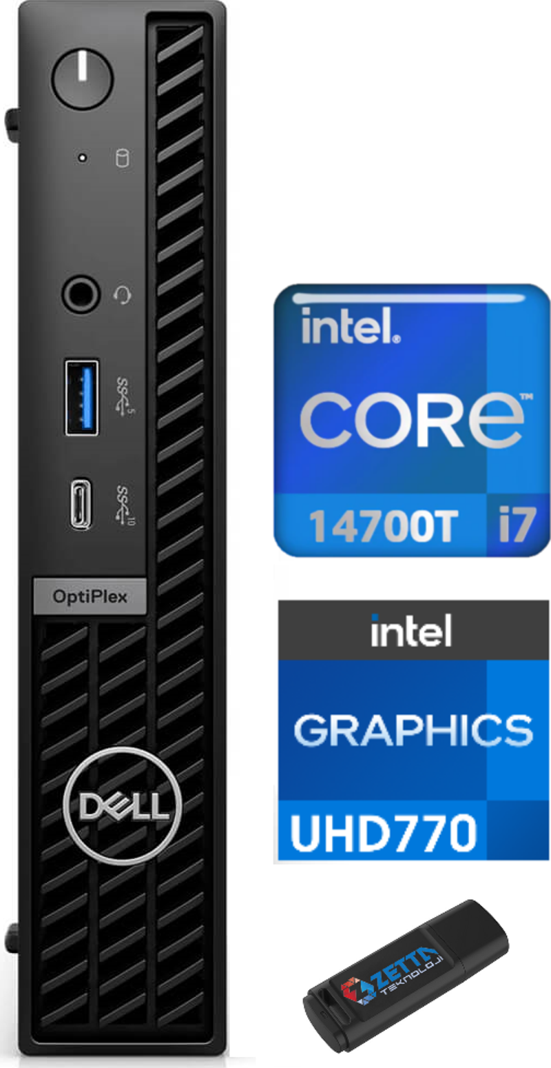 Pc Optıplex 7020MFF Intel Core İ7-14700T 96GB Ddr5 512GB SSD WINDOWS11PRO Mini Masaüstü Bilgisayar N014O7020MFF87 + Zetta USB Bellek