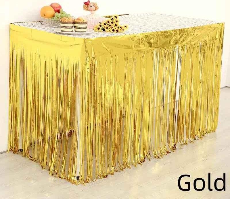 Parti Doğum Günü Yılbaşı Parlak Gold Masa Eteği Masa Örtüsü 3mx70cm 