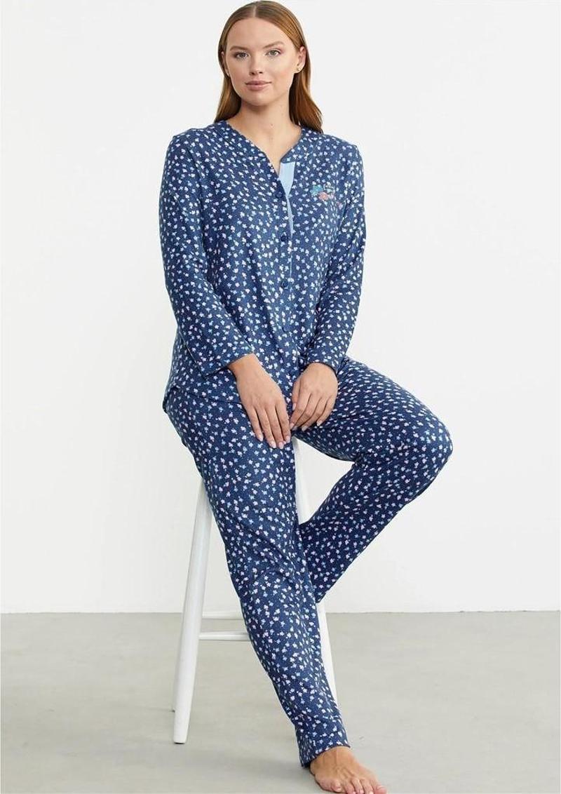 Minimal Desen Yumoş Önden Düğmeli Bayan Pijama Takım