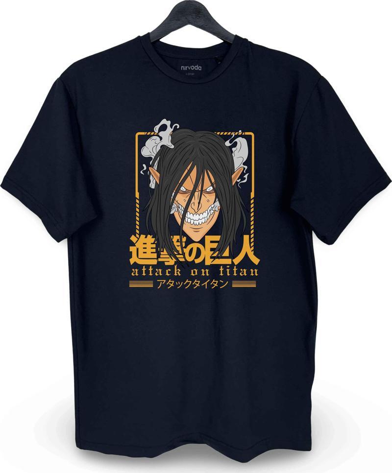 Eren Jaeger Titan Baskılı Loose Fit Bisiklet Yaka Tişört Anime Manga